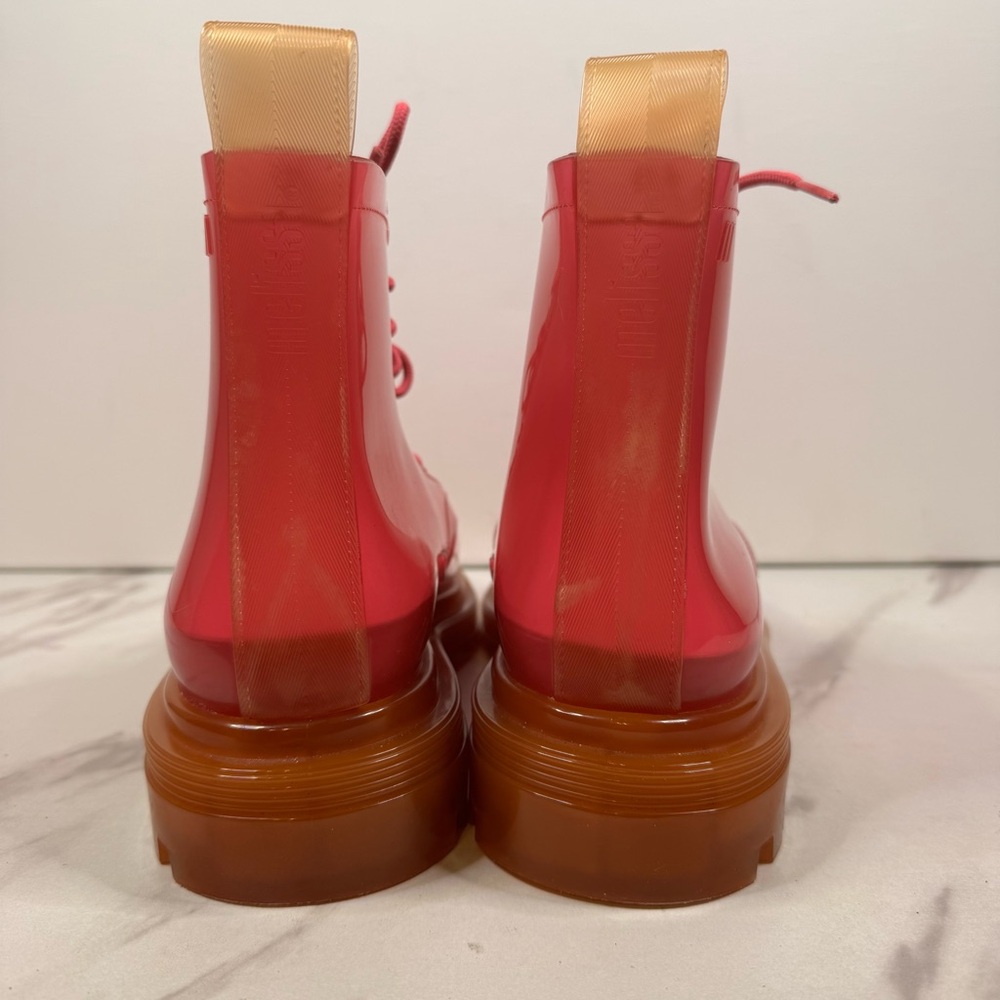 MELISSA Coturno Translucent Platform Lace Up Combat Boots HOT PINK-ORANGE / 7 US - Picture 10 of 14